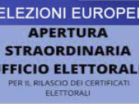 ELEZIONI EUROPEE 2024: Aperture straordinarie Ufficio Elettorale per il rilascio dei certificati di iscrizione nelle liste elettorali per la presentazione delle liste di candidati